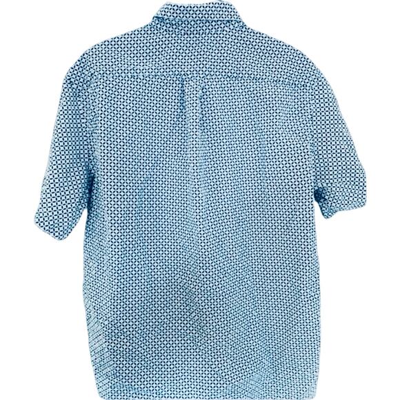 ROWM Men’s Medium Button Down Short Sleeve Blue & White Patterned Shirt - Picture 2 of 2